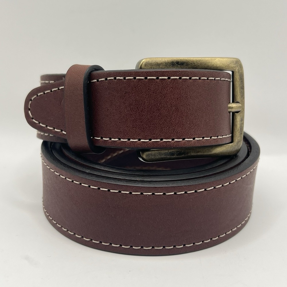 Johnston &‎ Murphy Deaton Leather Belt 44 Dark Brown Contrast Stitching USA Made